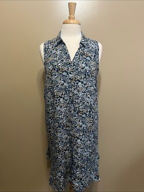 J. Jill Navy, Yellow & Light Blue Floral Sleeveless Midi Dress